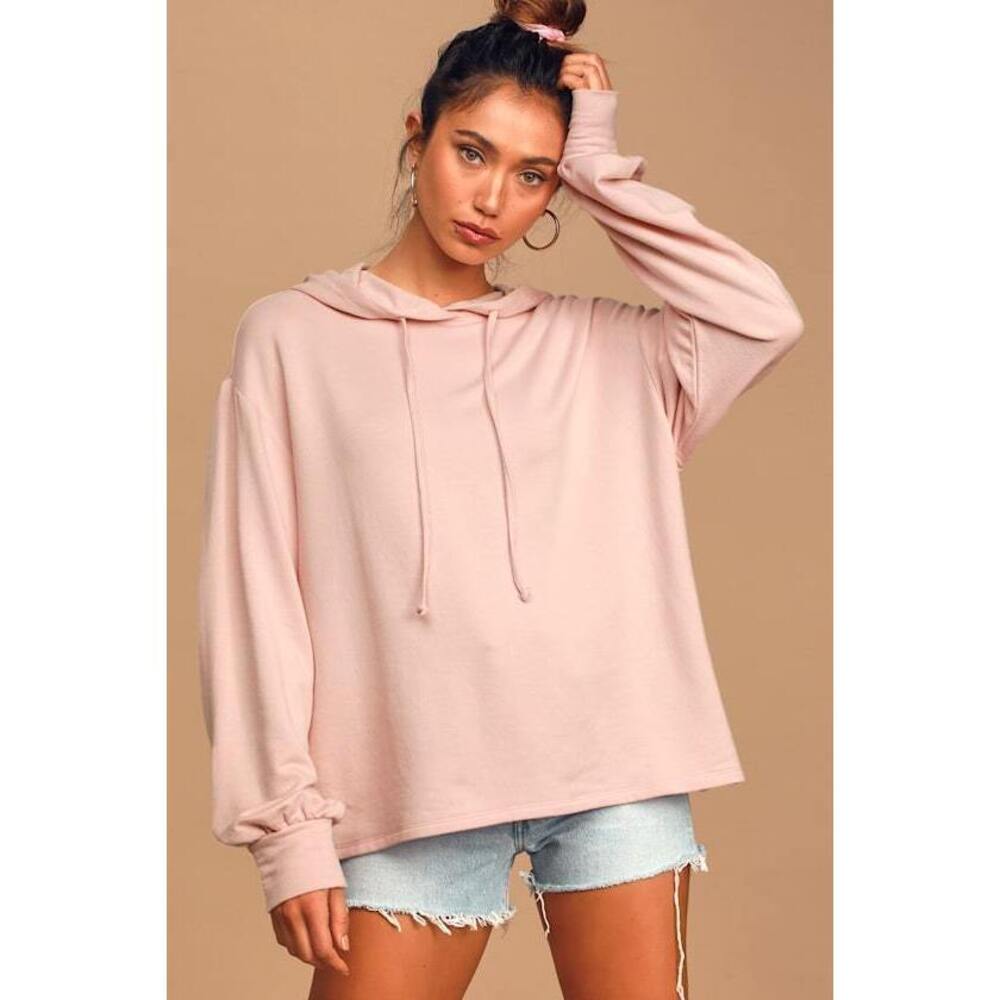 Lulus Time For Cozy Blush Pink Oversized Pullover Hoodie - Size M